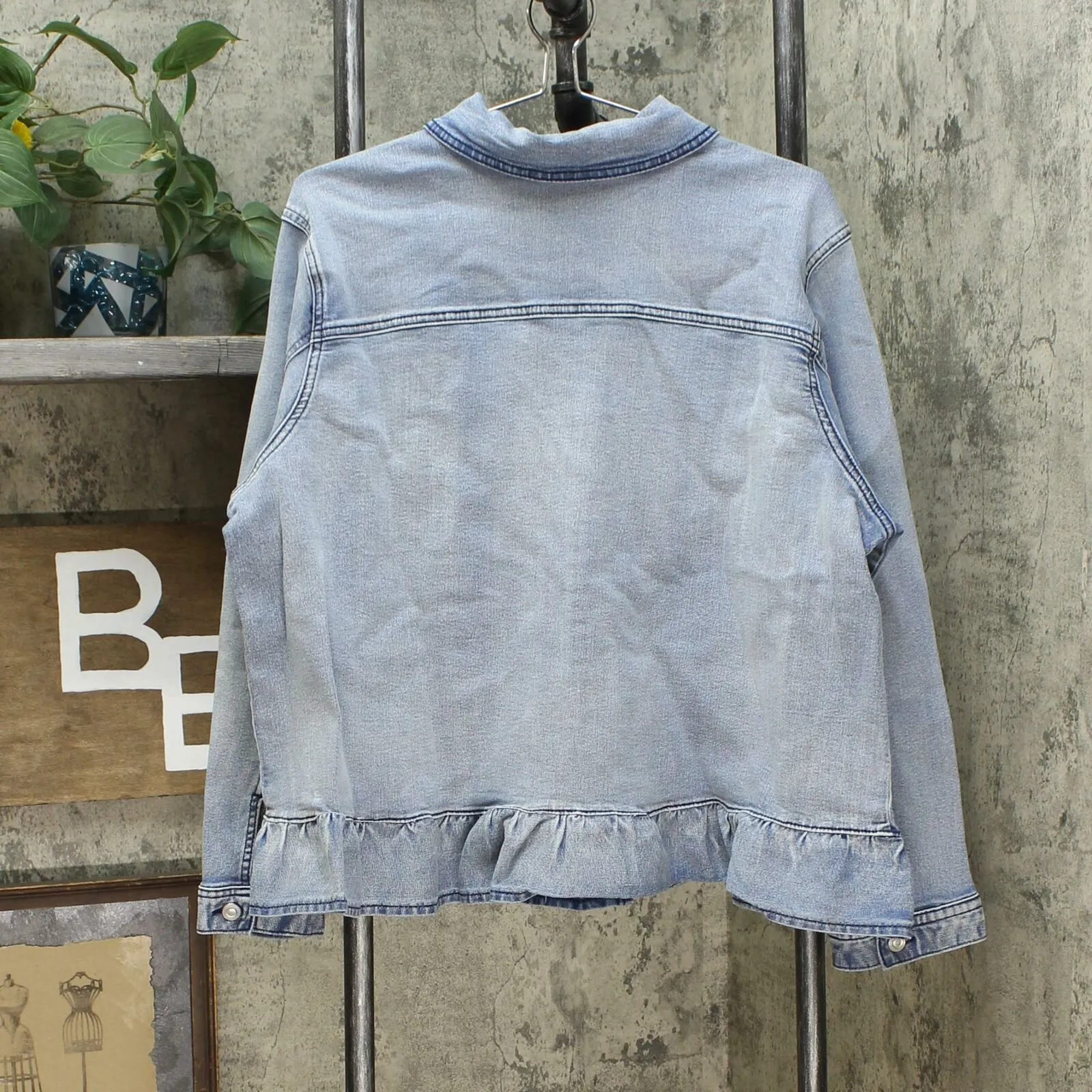 DG2 by Diane Gilman Women's Plus Size Ruffle Hem Sorbet Denim Jean Jacket