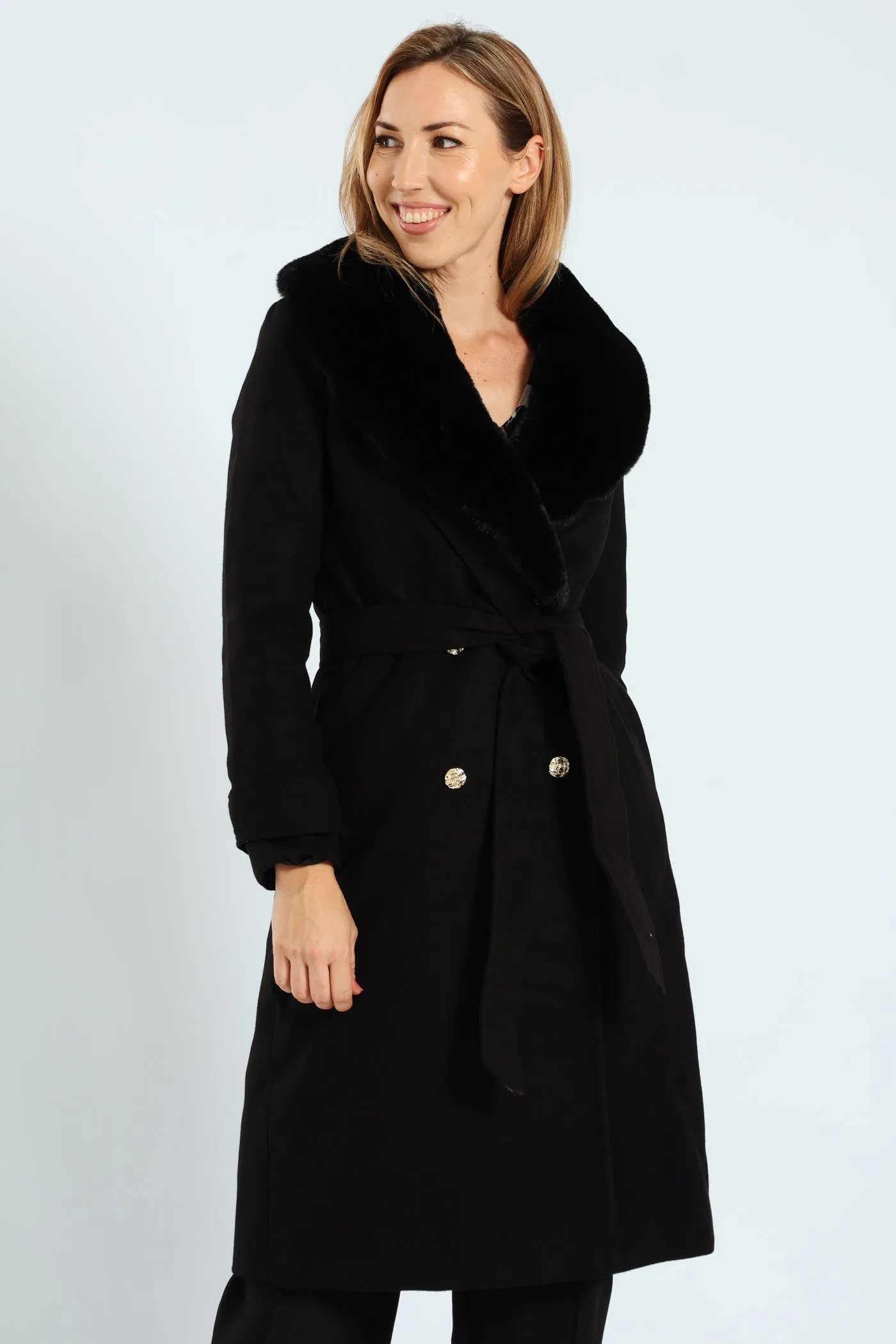 Diana Fur Collar Coat - Black