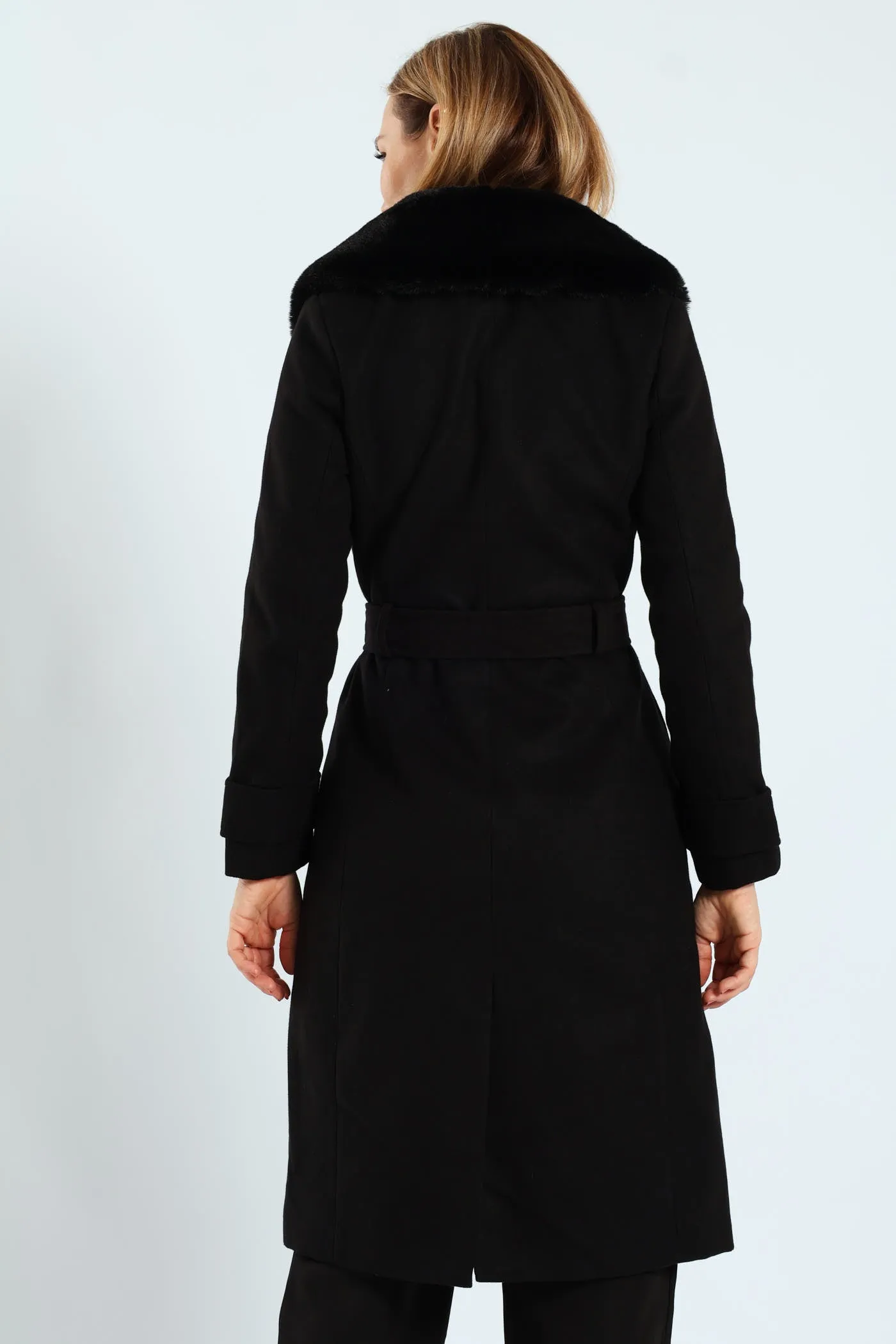 Diana Fur Collar Coat - Black