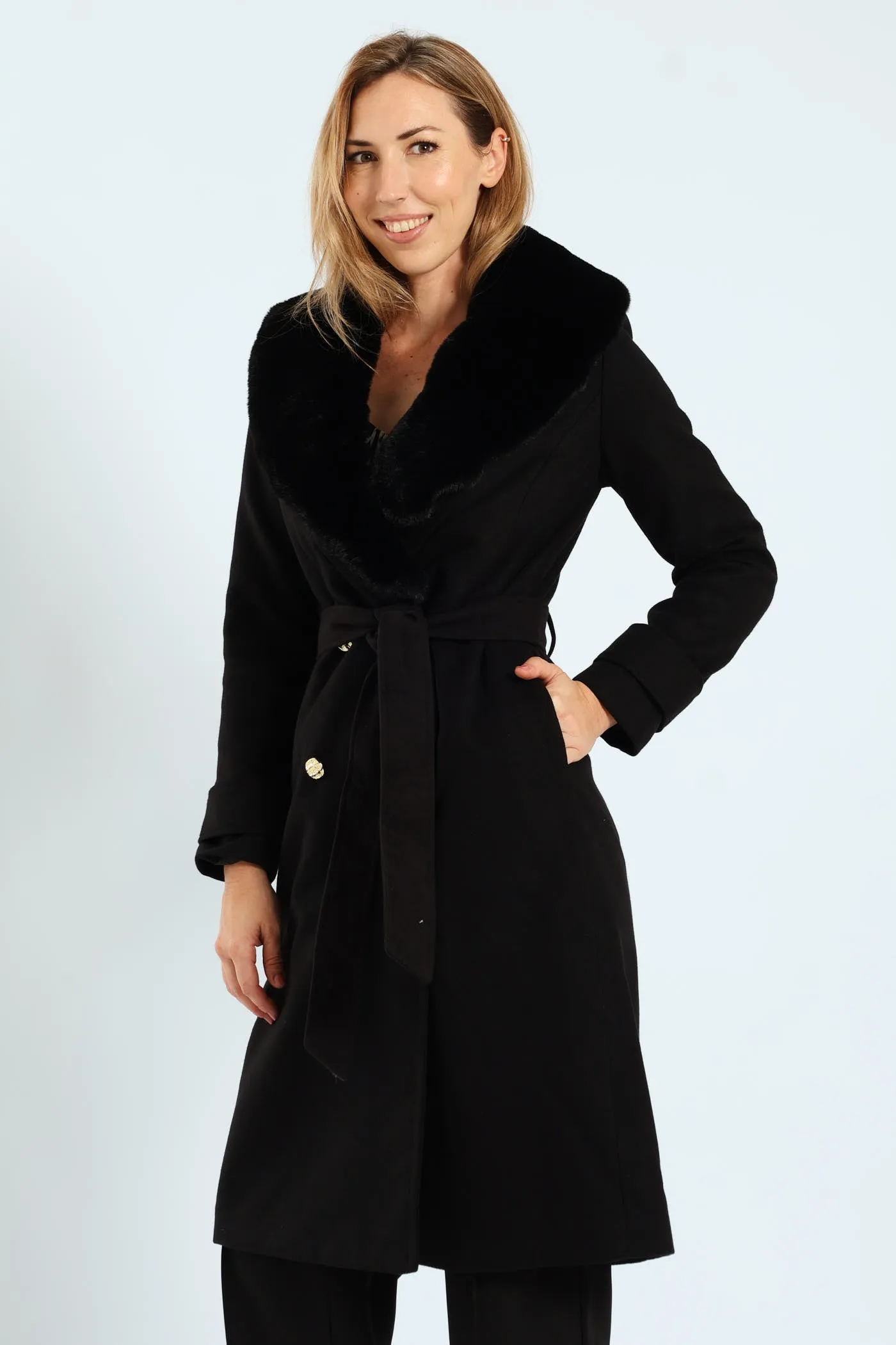 Diana Fur Collar Coat - Black