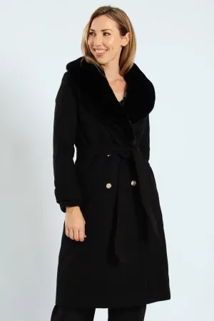 Diana Fur Collar Coat - Black