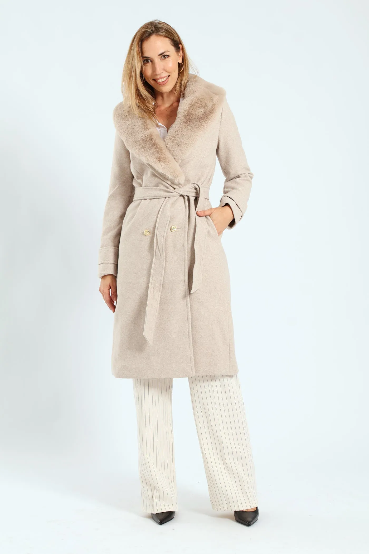 Diana Fur Collar Coat - Oatmeal