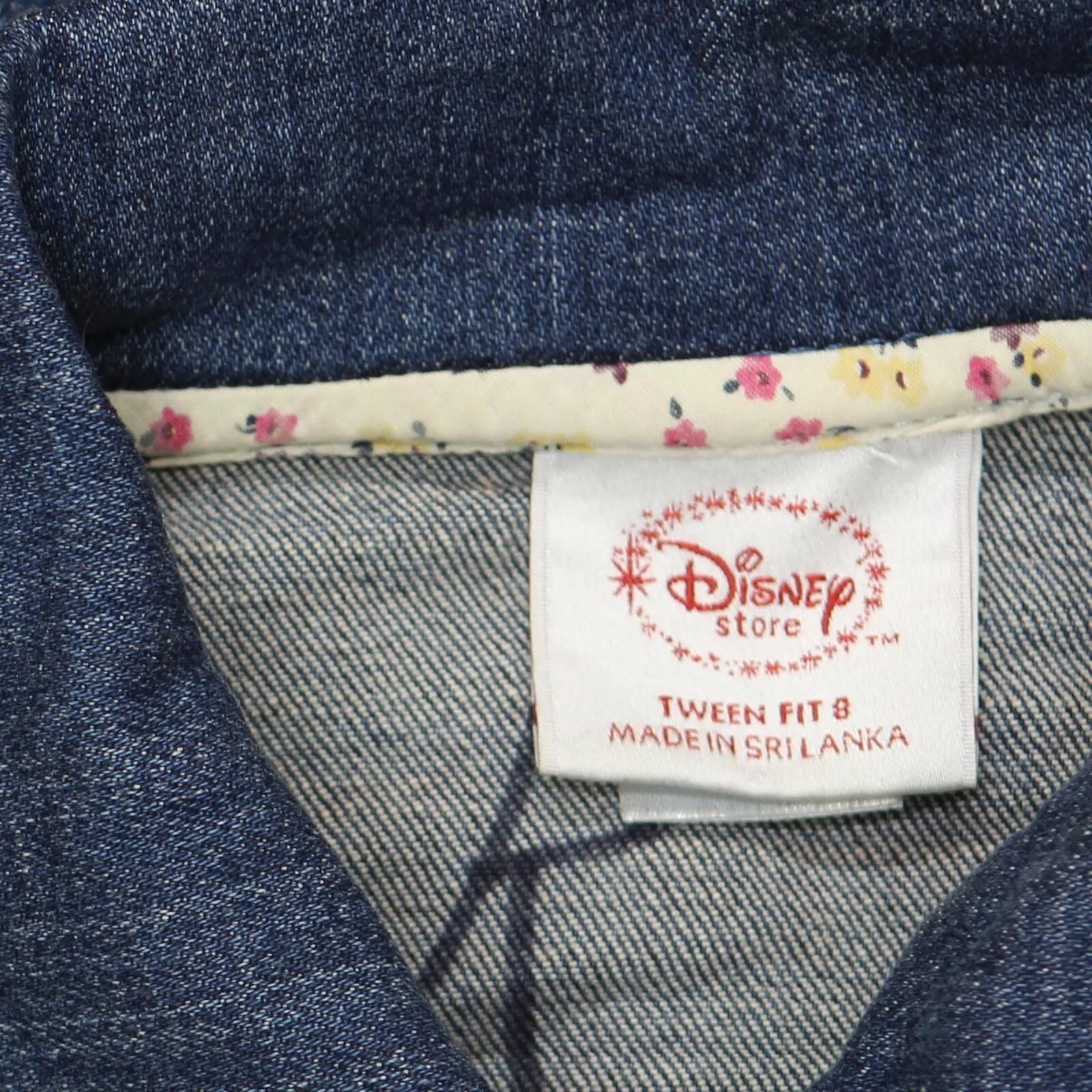 Disney Girls Embroidered Button Up Cropped Jean Jacket Blue Multi Tween Fit 8
