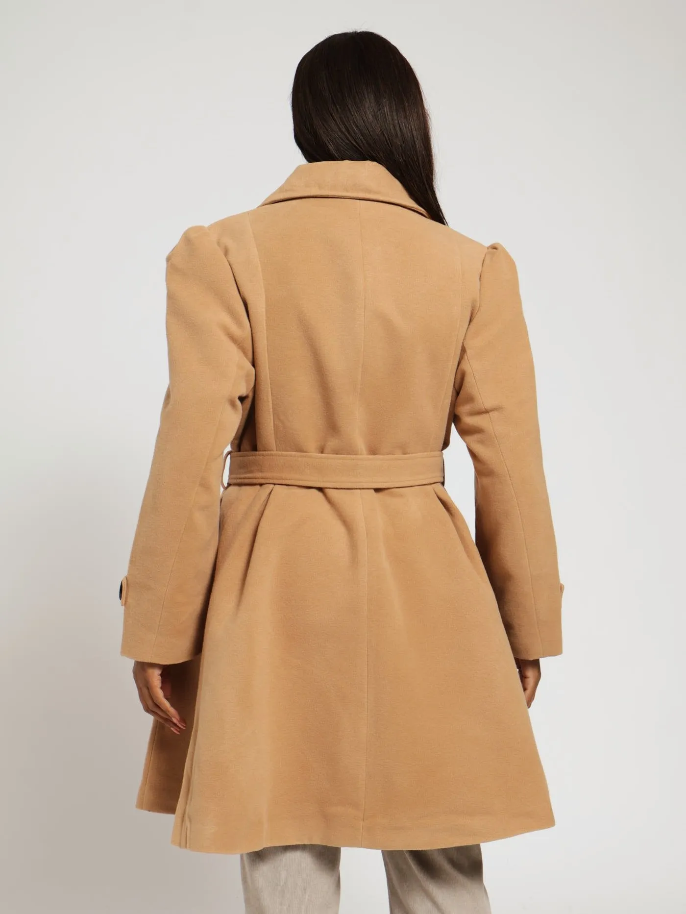 Double Breasted Flare Coat - Camel