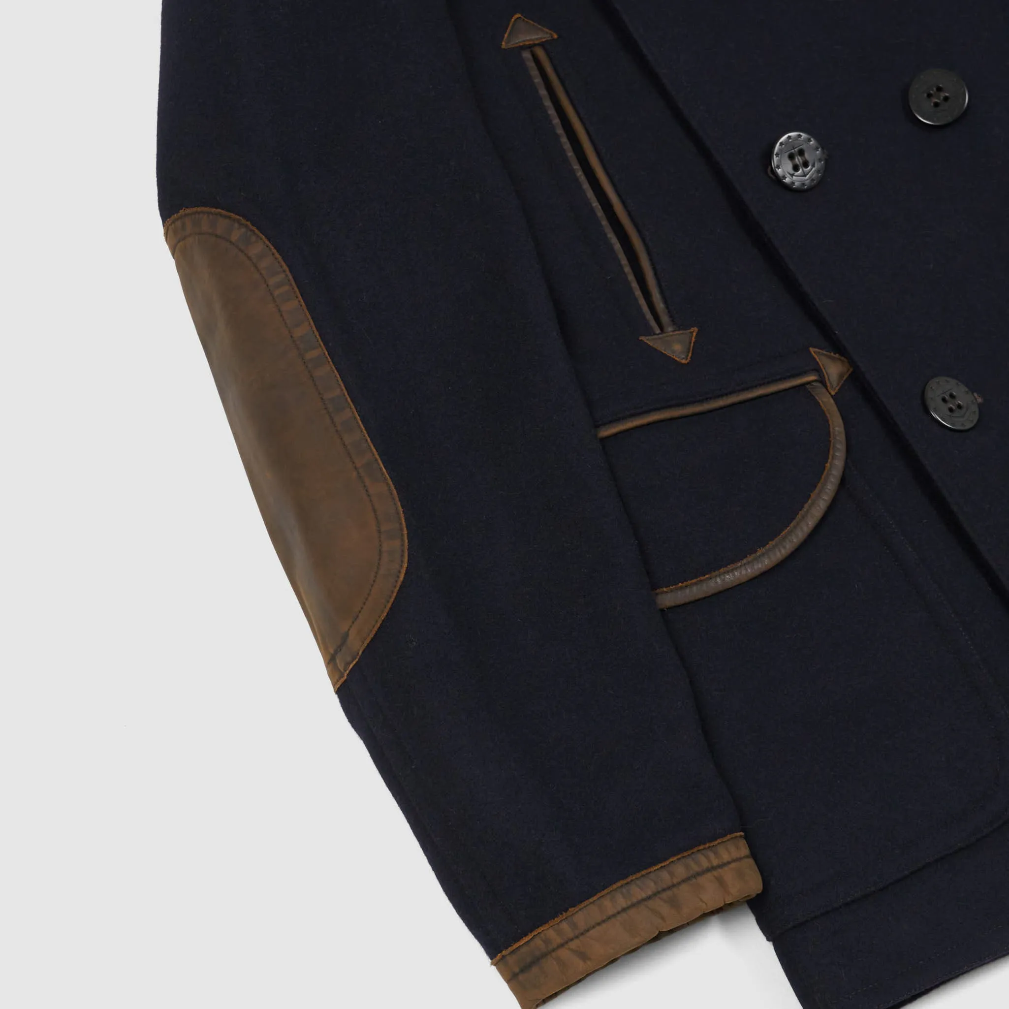 Double RL Wool Leather-Trim Peacoat