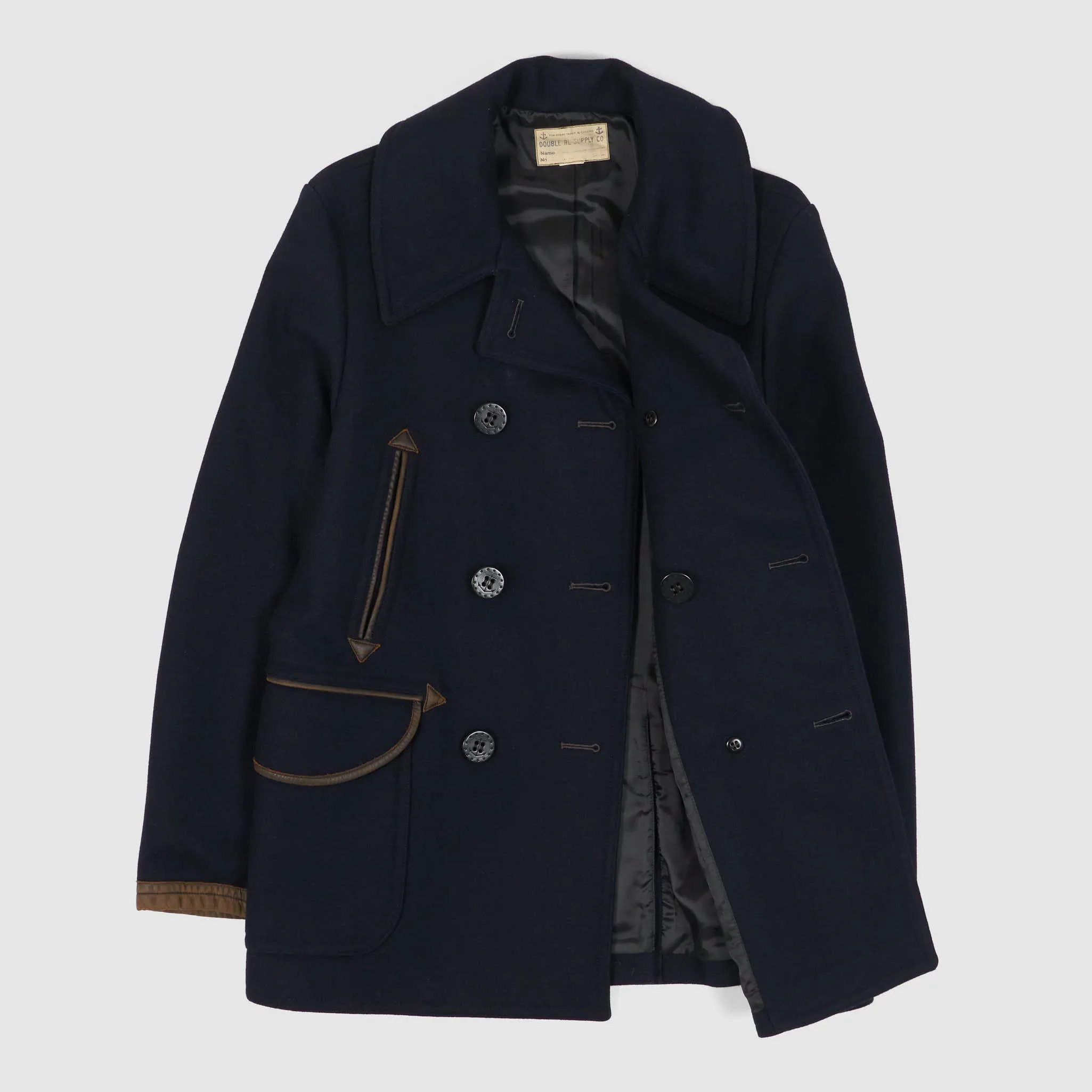 Double RL Wool Leather-Trim Peacoat