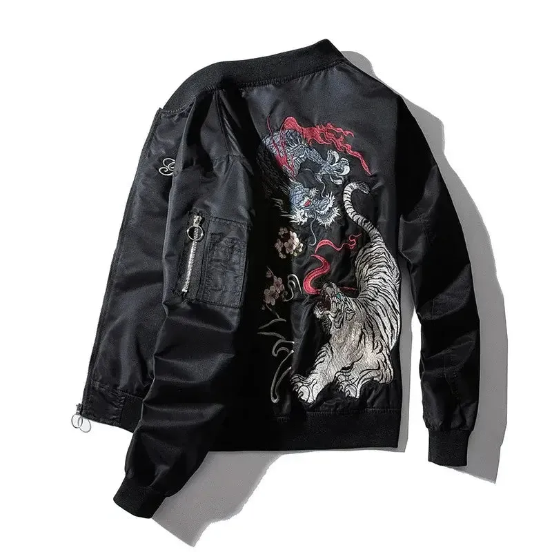 Dragon Tiger Embroidered Bomber | Japanese Streetwear Outerwear