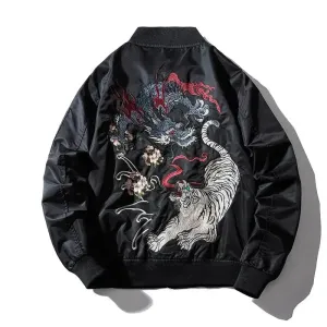 Dragon Tiger Embroidered Bomber | Japanese Streetwear Outerwear