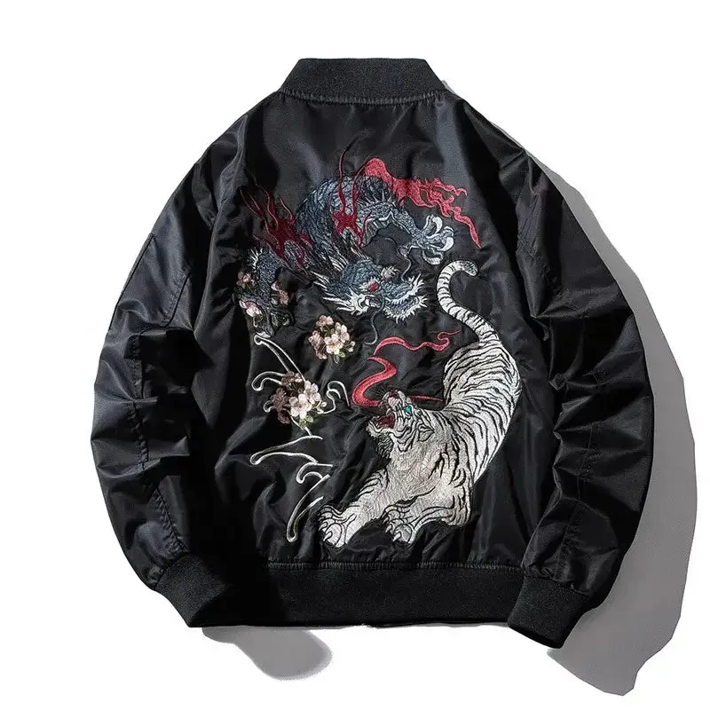 Dragon Tiger Embroidered Bomber | Japanese Streetwear Outerwear
