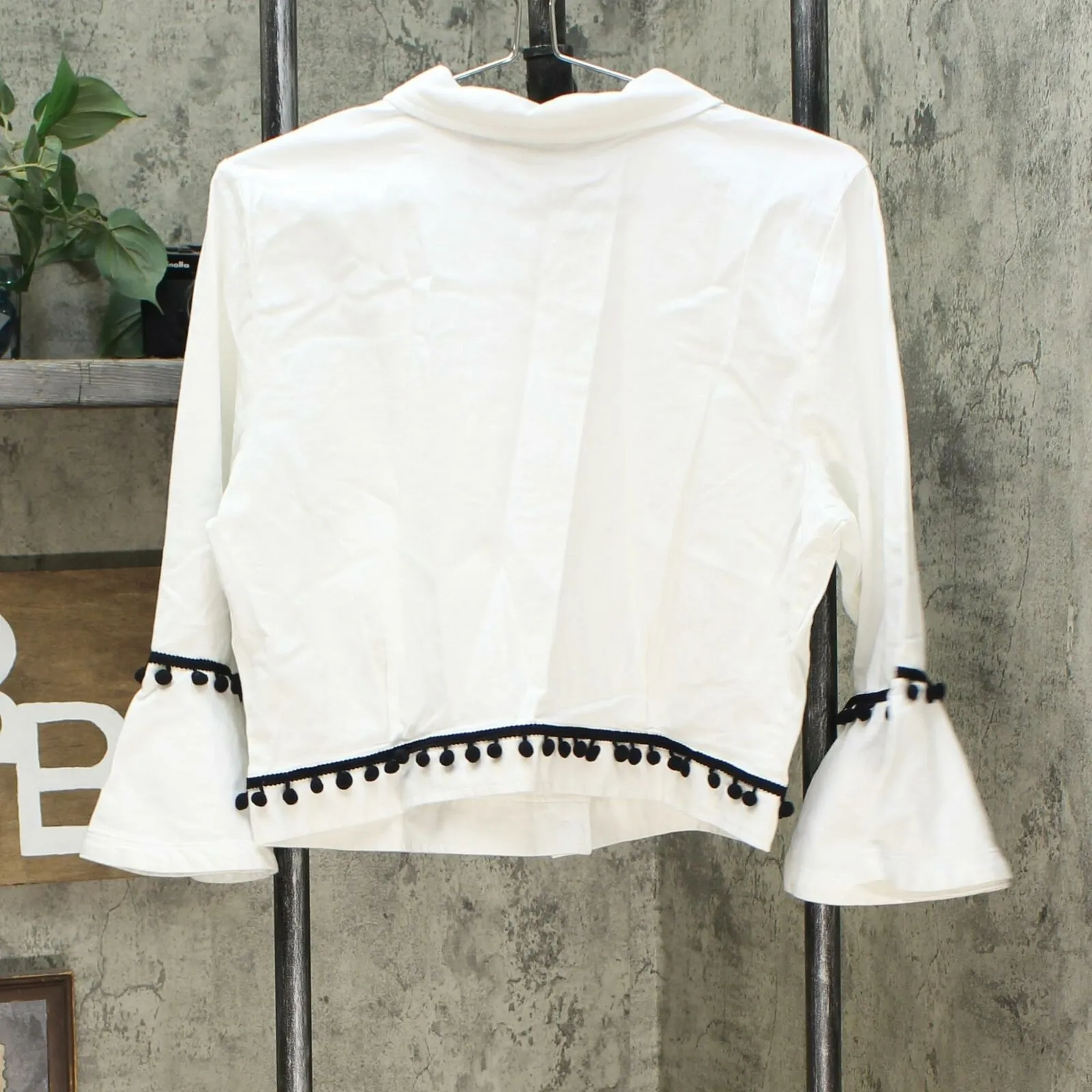 Du Jour Women's Cropped Twill Jacket With Pom Pom Trim