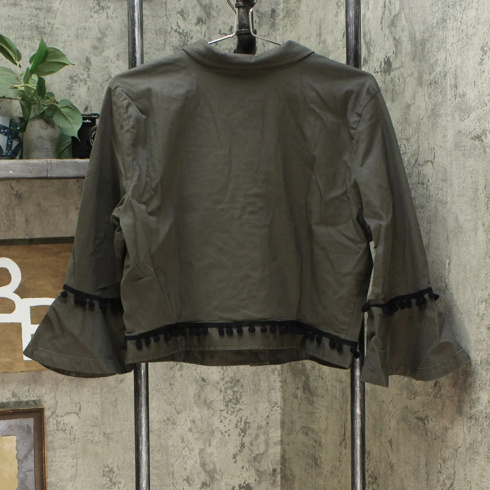 Du Jour Women's Cropped Twill Jacket With Pom Pom Trim