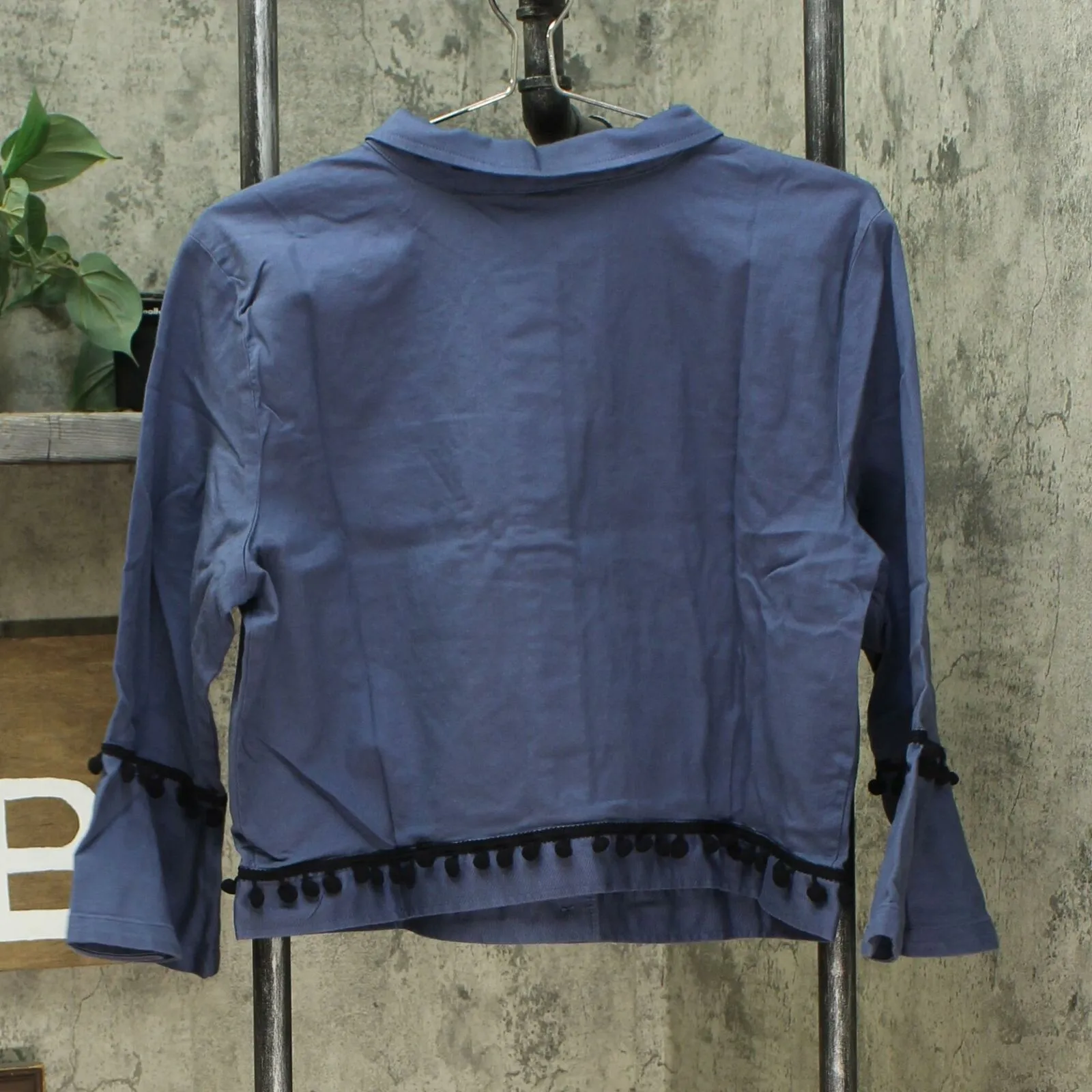 Du Jour Women's Cropped Twill Jacket With Pom Pom Trim
