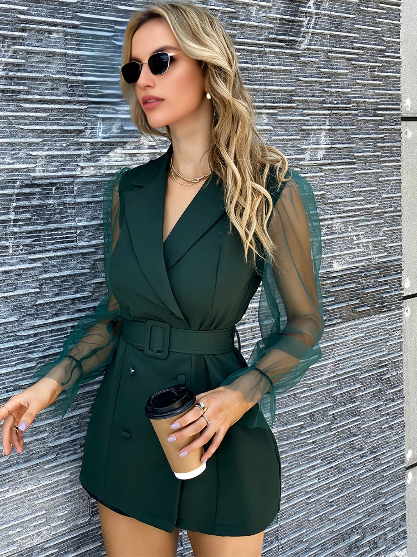 Elegant Blazer, Double Breasted Solid Slim Waist Outerwear