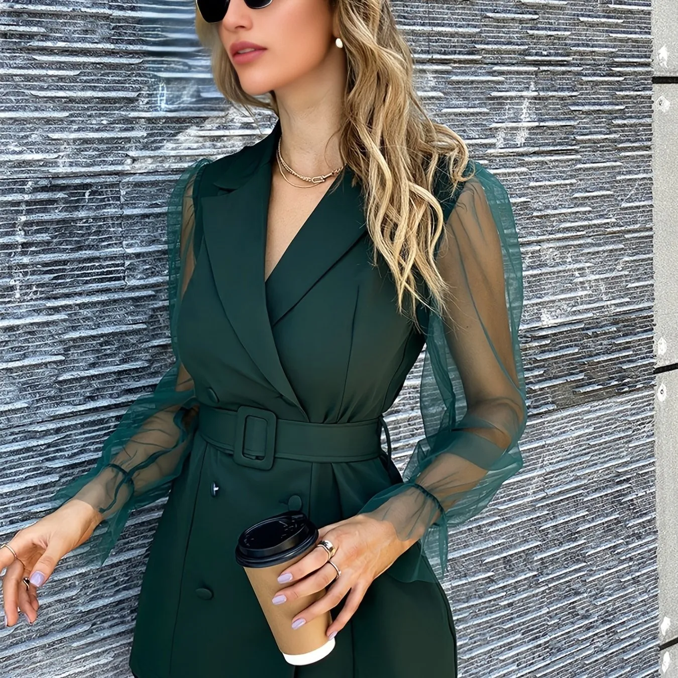 Elegant Blazer, Double Breasted Solid Slim Waist Outerwear