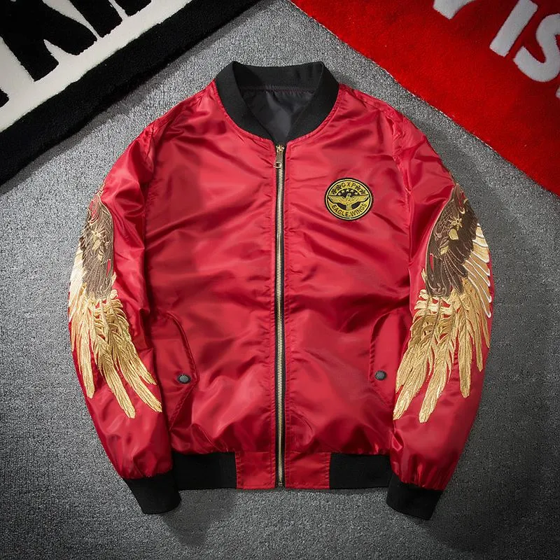 Embroidered Golden Wings Leather Jacket