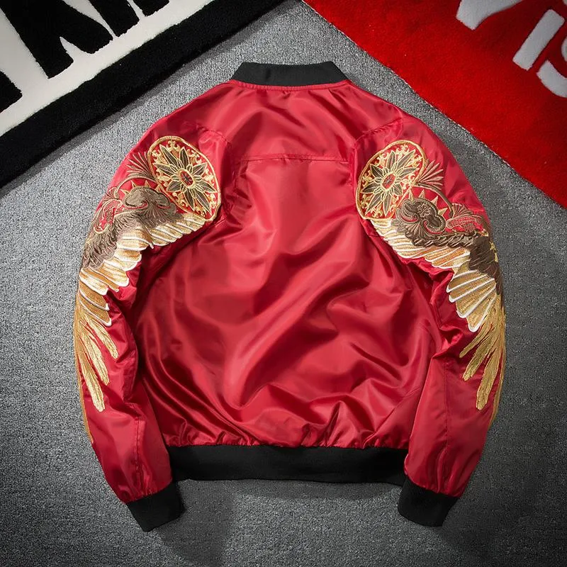 Embroidered Golden Wings Leather Jacket