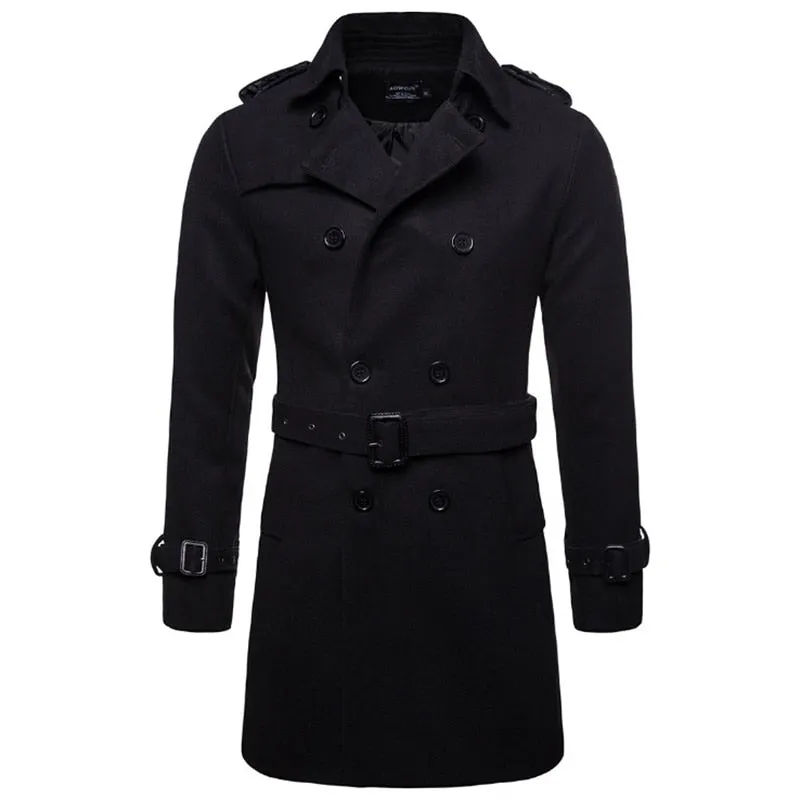 Europe and America Long Wool & Blends Coat Men Autumn Winter Double Breasted Windbreaker Jacket Men Brand Pea Coat US Size XXL