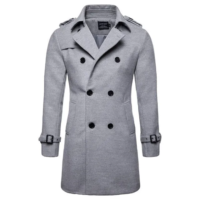 Europe and America Long Wool & Blends Coat Men Autumn Winter Double Breasted Windbreaker Jacket Men Brand Pea Coat US Size XXL