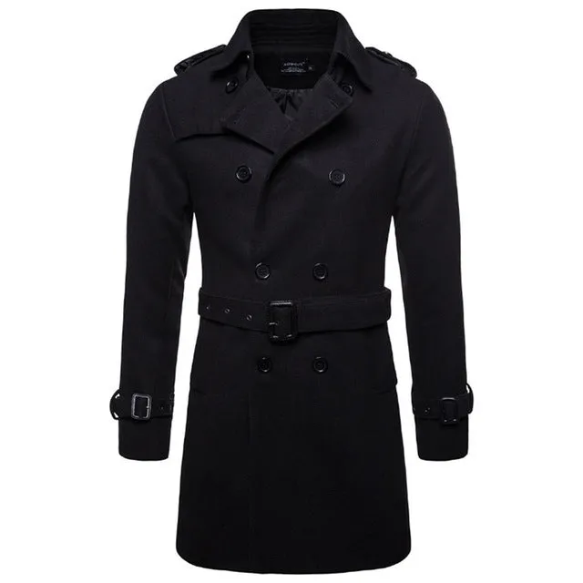 Europe and America Long Wool & Blends Coat Men Autumn Winter Double Breasted Windbreaker Jacket Men Brand Pea Coat US Size XXL