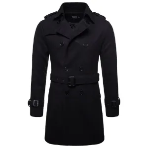 Europe and America Long Wool & Blends Coat Men Autumn Winter Double Breasted Windbreaker Jacket Men Brand Pea Coat US Size XXL