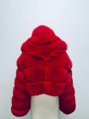 Fallon Aurielle Cherrie Fox Fur Zipper Jacket (Red)