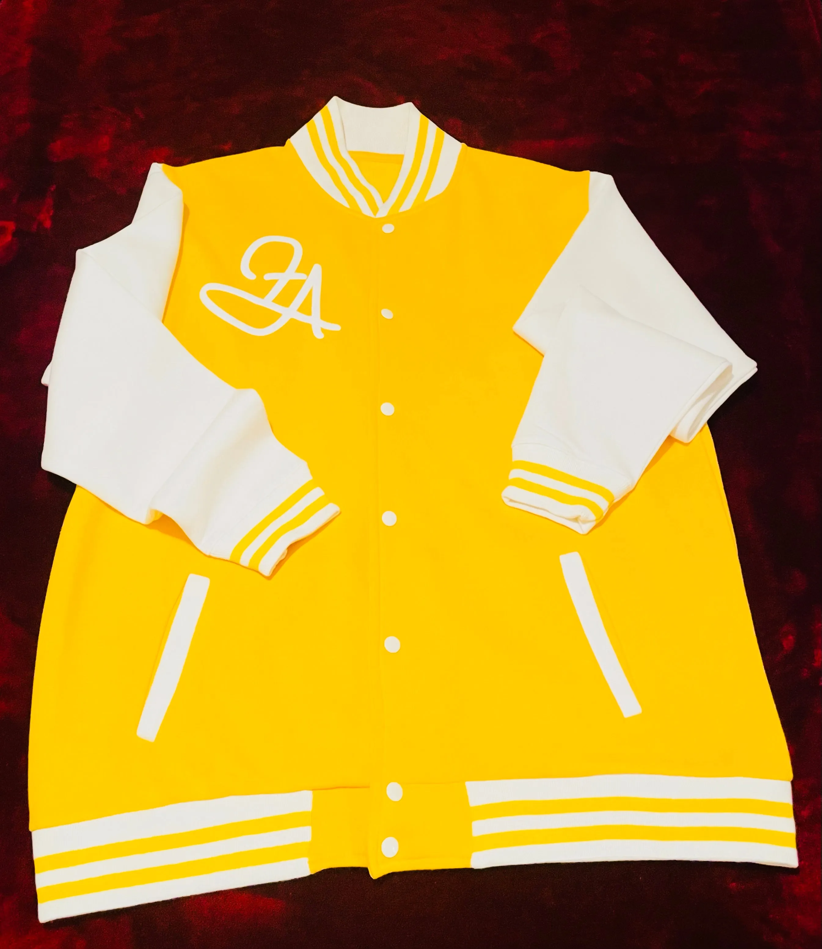 Fallon Aurielle Unisex Signature Capricorn Logo & Name Zodiac Jacket (Mustard Yellow & White)