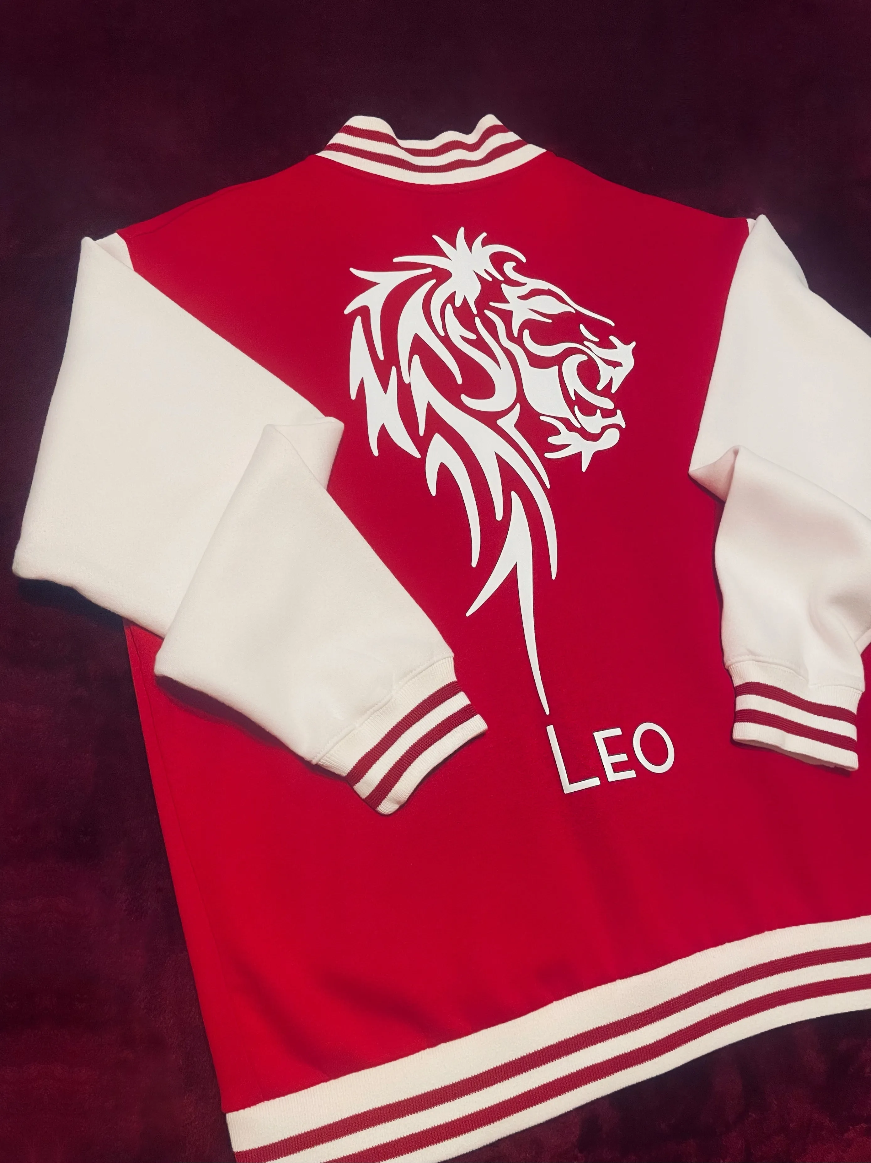Fallon Aurielle Unisex Signature Leo Lion Logo & Name Zodiac Jacket (Red & White)