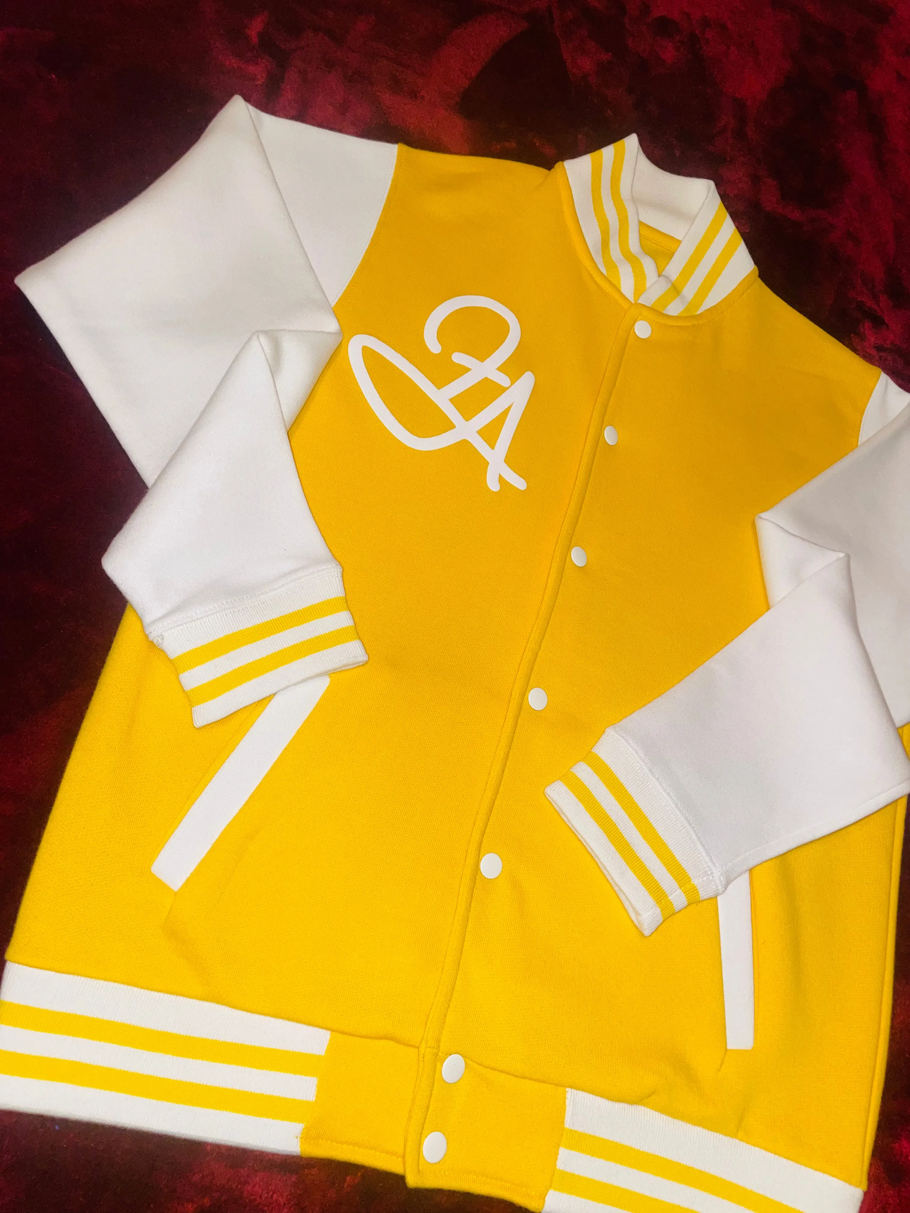 Fallon Aurielle Unisex Signature Leo Logo & Name Zodiac Jacket (Mustard Yellow & White)