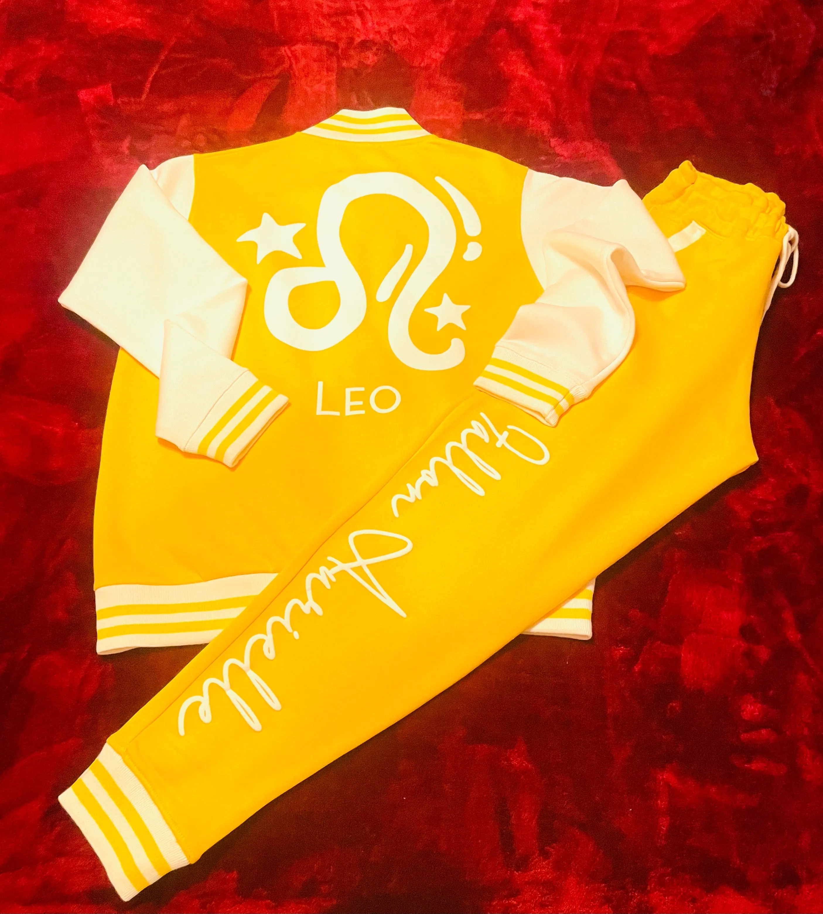 Fallon Aurielle Unisex Signature Leo Logo & Name Zodiac Jacket (Mustard Yellow & White)