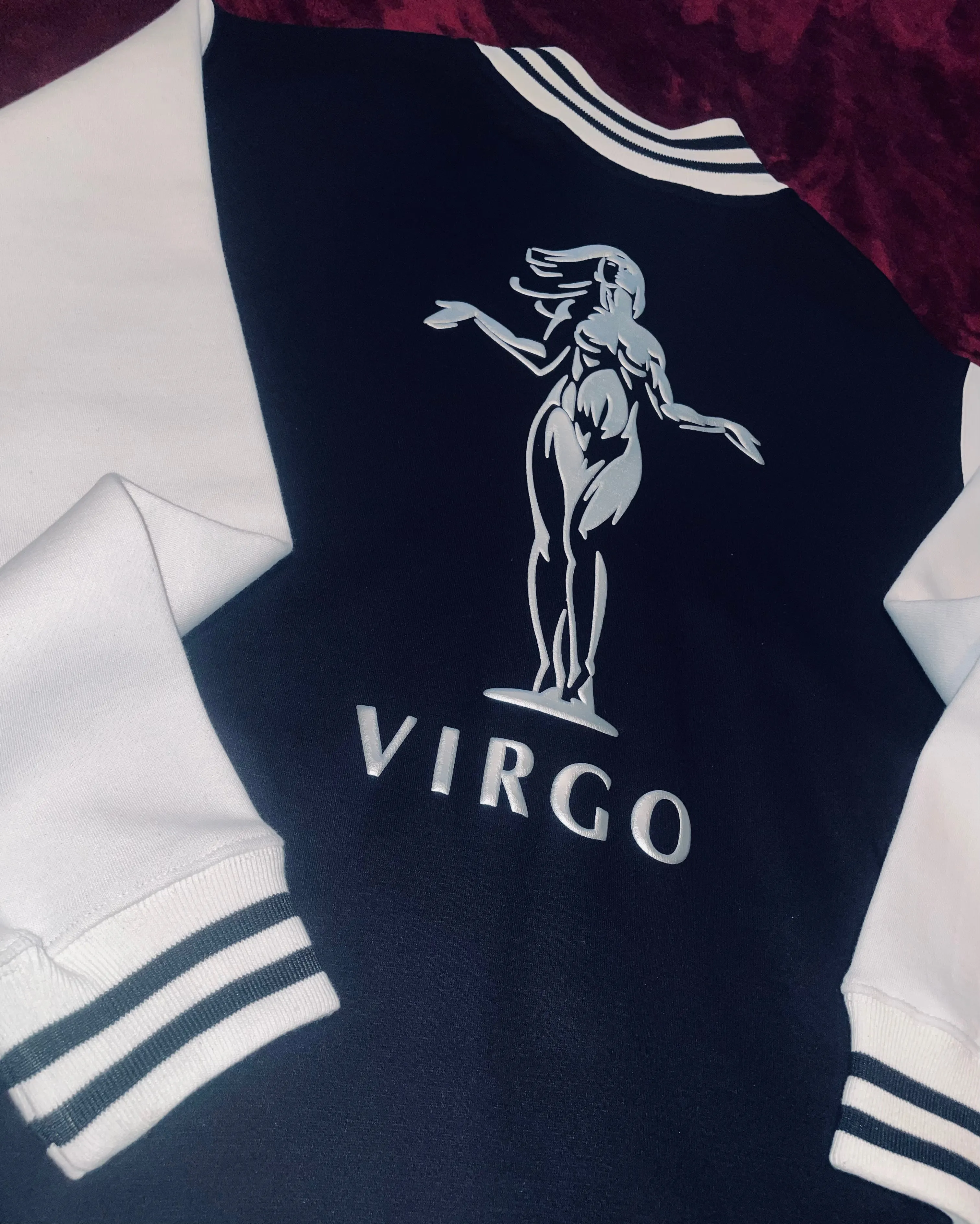 Fallon Aurielle Unisex Signature Virgo Virgin Woman Logo & Name Zodiac Jacket (Black, Metallic Silver & White)