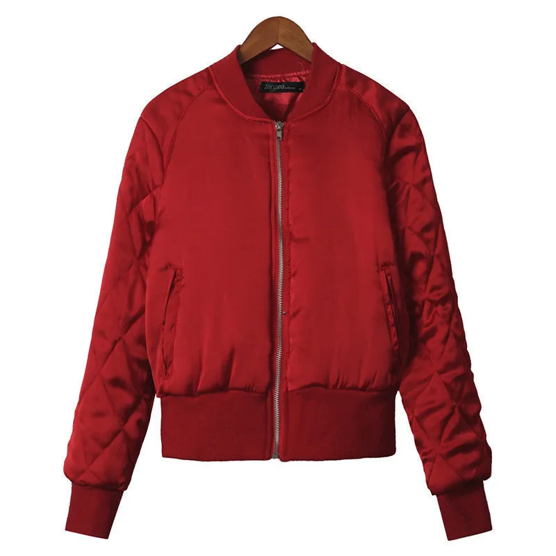 Fashion Brand Warm Women Zip Up Quilted Coat Jacket Short Slim Padded Bomber Fleece Pocket Outerwear S--2XL