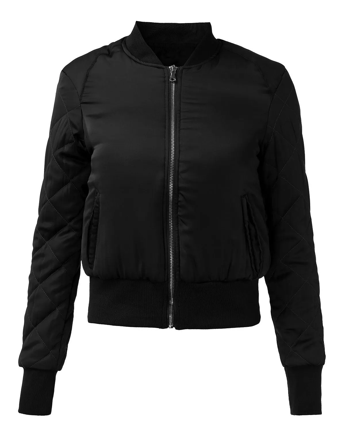 Fashion Brand Warm Women Zip Up Quilted Coat Jacket Short Slim Padded Bomber Fleece Pocket Outerwear S--2XL