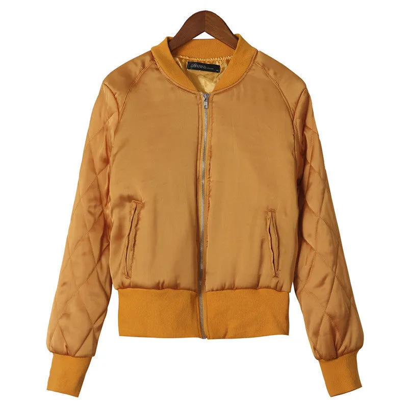 Fashion Brand Warm Women Zip Up Quilted Coat Jacket Short Slim Padded Bomber Fleece Pocket Outerwear S--2XL