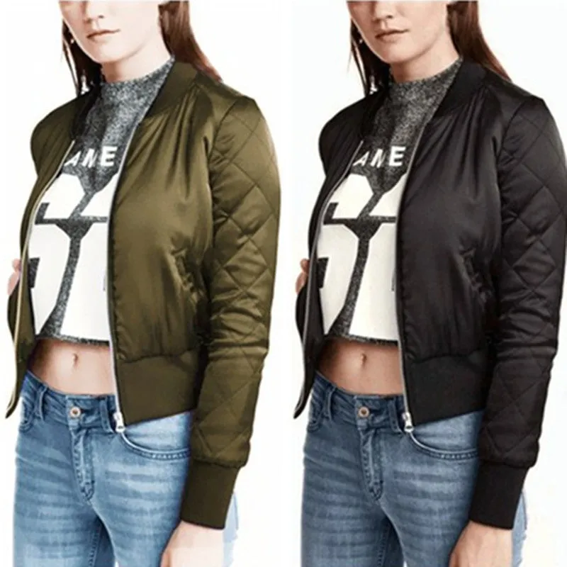 Fashion Brand Warm Women Zip Up Quilted Coat Jacket Short Slim Padded Bomber Fleece Pocket Outerwear S--2XL
