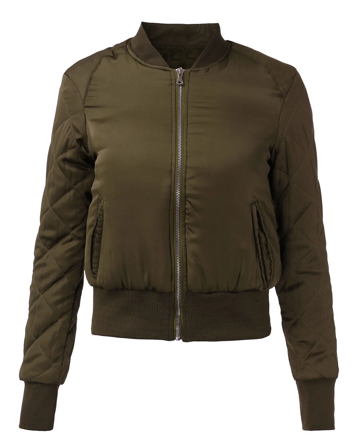 Fashion Brand Warm Women Zip Up Quilted Coat Jacket Short Slim Padded Bomber Fleece Pocket Outerwear S--2XL