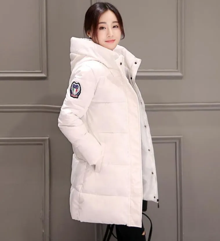 Fashion Long Winter Jacket Women Slim Female Coat Thicken Parka Down Cotton Clothing Red Clothing Hooded Student