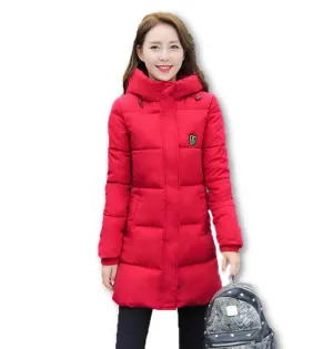 Fashion Long Winter Jacket Women Slim Female Coat Thicken Parka Down Cotton Clothing Red Clothing Hooded Student
