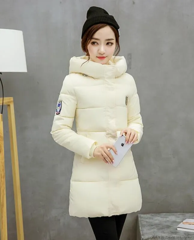 Fashion Long Winter Jacket Women Slim Female Coat Thicken Parka Down Cotton Clothing Red Clothing Hooded Student