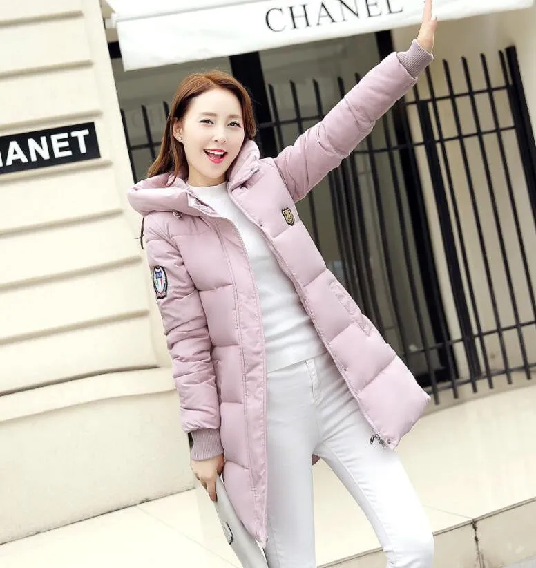 Fashion Long Winter Jacket Women Slim Female Coat Thicken Parka Down Cotton Clothing Red Clothing Hooded Student