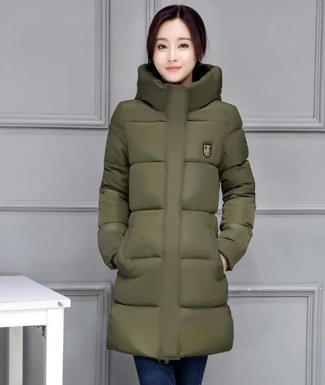 Fashion Long Winter Jacket Women Slim Female Coat Thicken Parka Down Cotton Clothing Red Clothing Hooded Student