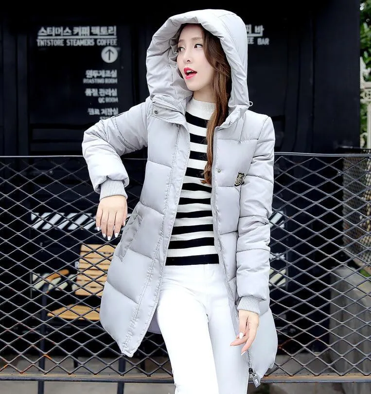 Fashion Long Winter Jacket Women Slim Female Coat Thicken Parka Down Cotton Clothing Red Clothing Hooded Student