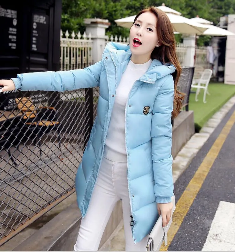Fashion Long Winter Jacket Women Slim Female Coat Thicken Parka Down Cotton Clothing Red Clothing Hooded Student