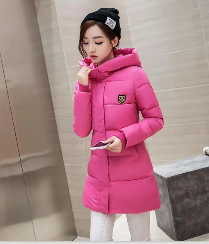 Fashion Long Winter Jacket Women Slim Female Coat Thicken Parka Down Cotton Clothing Red Clothing Hooded Student