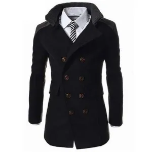 Fashion Men's Coat Turn-down Collar Wool Blend Men Pea Coat Double Breasted Overcoat MWN113