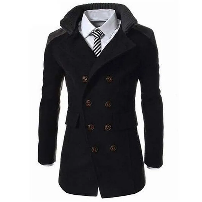 Fashion Men's Coat Turn-down Collar Wool Blend Men Pea Coat Double Breasted Overcoat MWN113
