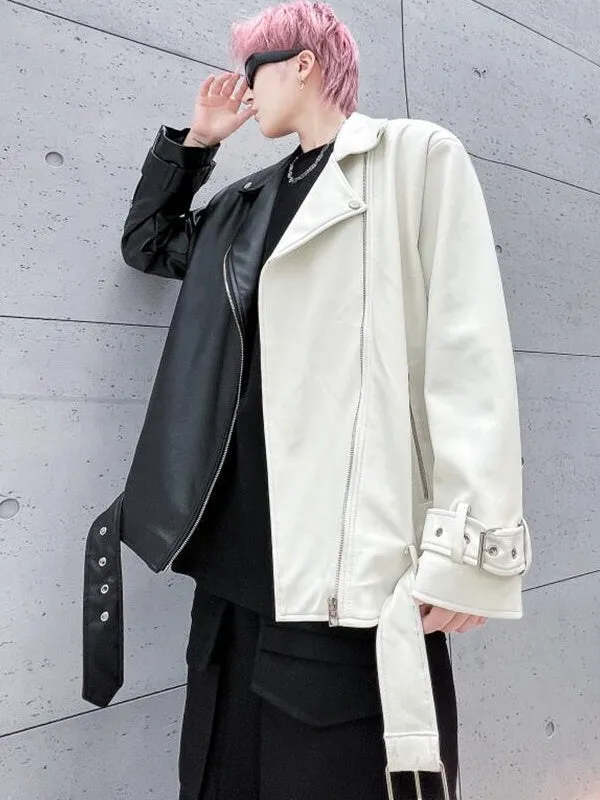 Fashion Moto Biker Faux Soft Leather Jacket with Belt