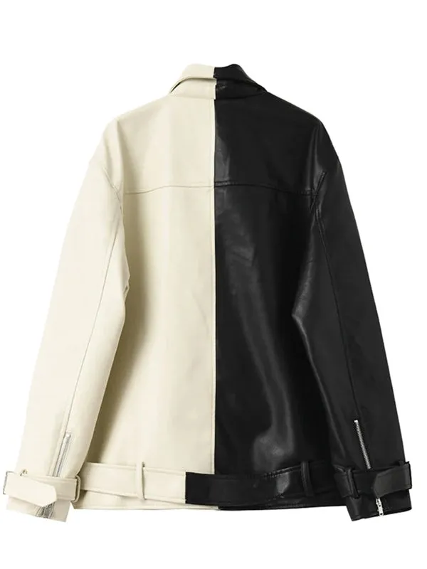 Fashion Moto Biker Faux Soft Leather Jacket with Belt