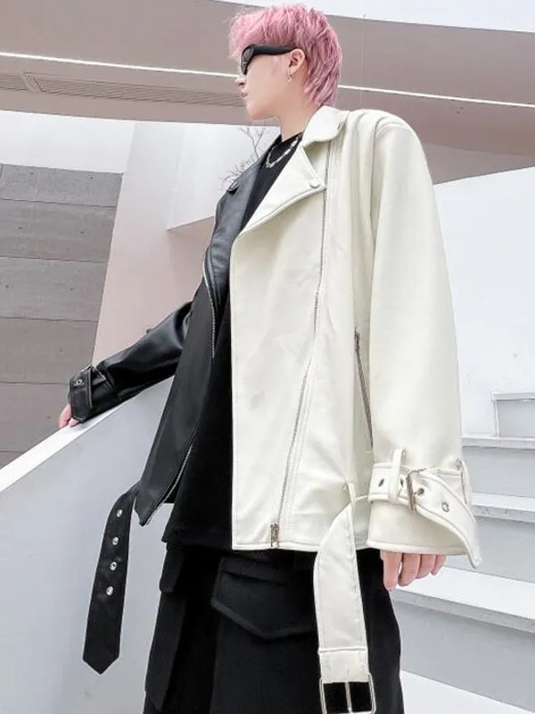Fashion Moto Biker Faux Soft Leather Jacket with Belt