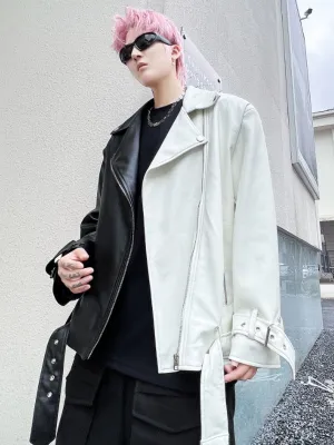 Fashion Moto Biker Faux Soft Leather Jacket with Belt