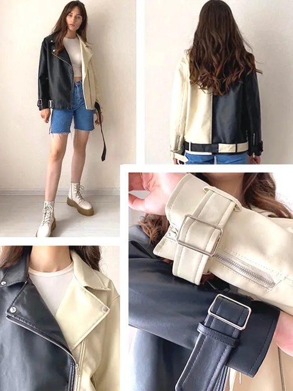 Fashion Moto Biker Faux Soft Leather Jacket with Belt